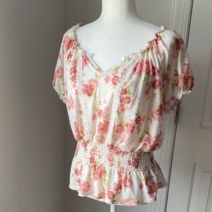Floral Ruffle Blouse in Pink and White